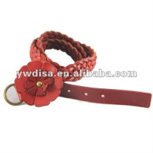 2013 New Arrival Red Braided Leather Belt With Flower Buckle